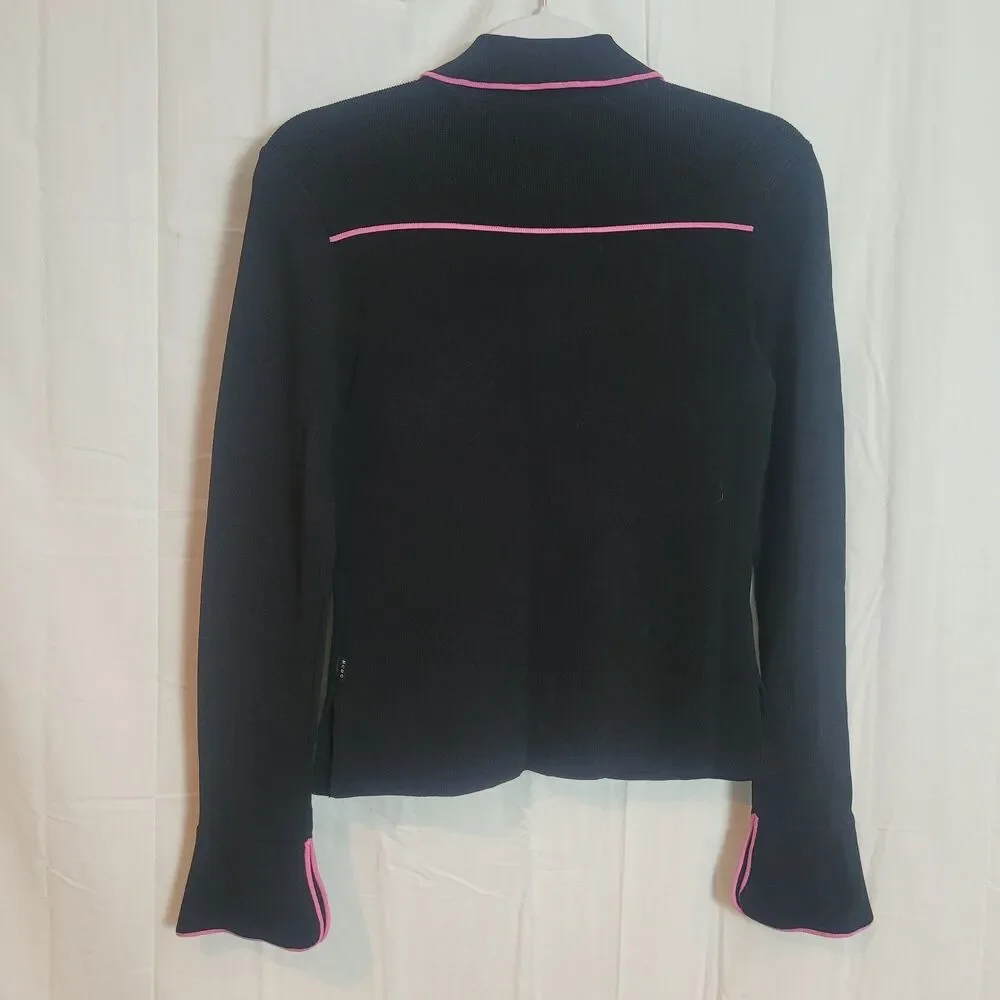 BCBG MaxAzria Y2K Button Up Preppy Cardigan Women Small Black Pink Dark Academia